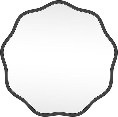 HOMECOOKIN 20" Wavy Round Wall Mirror, Black Scalloped Circle Mirror Edge Round with Metal Frame, Modern Decorative Hanging/Leaning Mirrors for Bathroom, Hotels, Hallway, Entryway, Vanity, Office