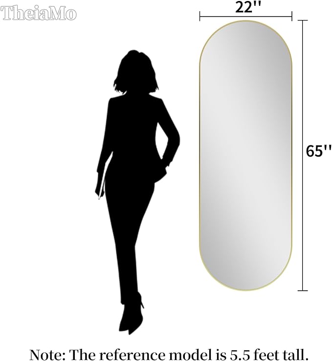 Oval Full Length Mirror, 65"×22" Wall-Mounted Mirror with Gold Frame in Shiny Gold, Ultra-Clear Explosion-Proof Dressing Mirror, Simple & Classic Deco for Cloakroom/Bedroom/Living Room
