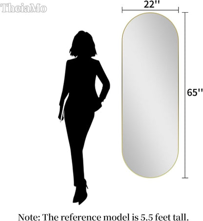 Oval Full Length Mirror, 65"×22" Wall-Mounted Mirror with Gold Frame in Shiny Gold, Ultra-Clear Explosion-Proof Dressing Mirror, Simple & Classic Deco for Cloakroom/Bedroom/Living Room