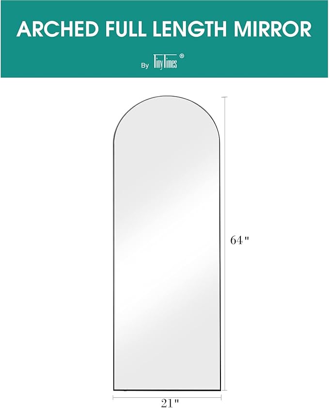 64''x21'' Arched Full Length Mirror with Stand, Full Body Mirror, Mirrors Full Length Floor Freestanding, Wall Mounted Mirrors for Bedroom Living Room Cloakroom (Black)