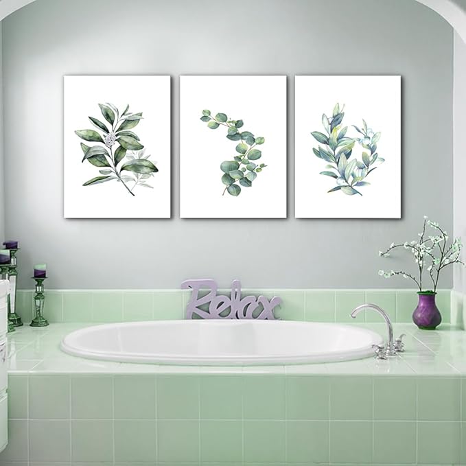 Lapremoly Canvas Wall Art For Living Room Modern Wall Decor For Bedroom Plants Green Leaves Wall Paintings Kitchen Home Decorations Pictures Bathroom Posters Prints Artwork Room Mural Works 3 Piece