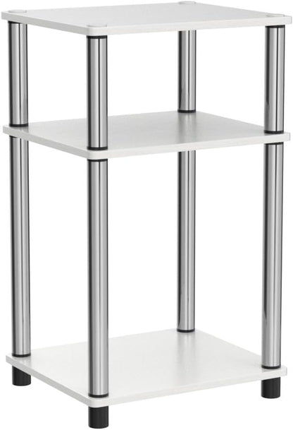 Furinno JUST Side Table Set of 2, 3-Tier Modern End Tables, Open Shelves Night Stand, Nightstand Set, Toolless Assembly, for Living Room, Bedroom, White Oak/Stainless Steel
