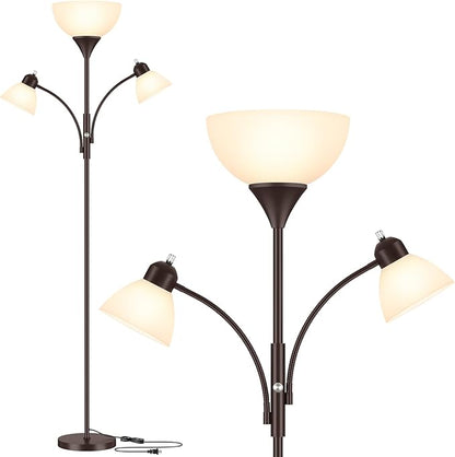 Coucrek Floor Lamp for Living Room,72" Dimmable Torchiere Lamp with 2 Reading Lights for Bedroom, Brown Tall Standing Room Lamp, 3 Bulbs Included