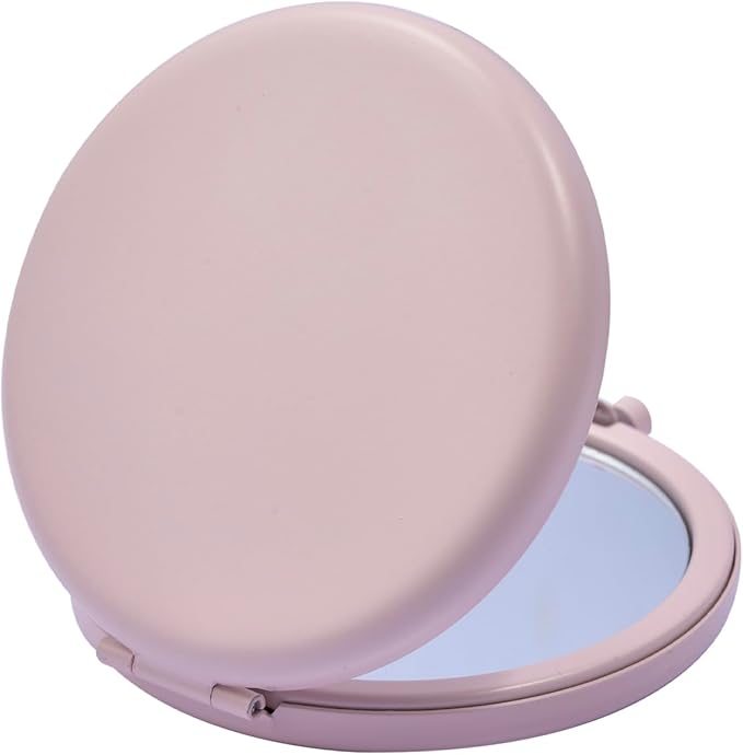 Compact Mirror for Purse, Metal Round Shell, Double-Sided 1X/2X Magnifying, Portable Travel Small Makeup Mirror, Mini Pocket Mirror, Light Salmon,4 Packs