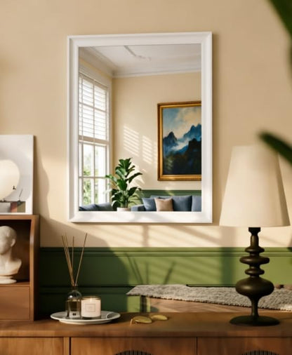 USHOWER White Bathroom Mirrors for Over Sink 24x36 Inch, Metal Framed Rectangle Vanity Mirror for Wall, Bedroom, Living Room, Entryway, Farmhouse, Anti-Rust, HD Tempered Glass, Horizontal/Vertical
