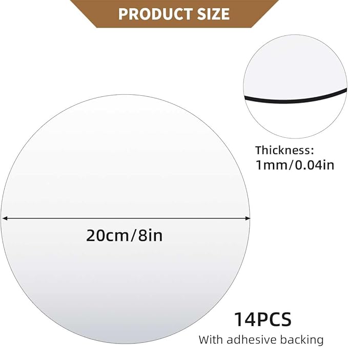 14 Pcs Acrylic Round Mirror for Tables Centerpieces, 8 inch Circle Mirror Tiles Tray for Wedding Wall Home Living Room Bedroom Decor, Small for Crafts (8in/20cm)