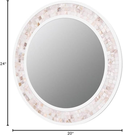 Tanmicoshomy Round Wall Mirror 24 Inch,Circle Mosaic Mirror with Natural Mother of Pearl and Wood Frame, Decorative Coastal Round Wall Mirror for Bathroom Bedroom Living Room Entryway