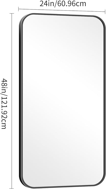 DESBING 24" x 48"Bathroom Mirror, Matte Black Wall Mirror with Metal Frame, Decorative Rectangular Vanity Mirror for Bedroom Bathroom Living Room Entryway (Horizontal/Vertical)