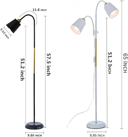 Floor Reading Lamp, Industrial Metal Floor Lamps for Living Room with Adjustable Bendable, 2 in 1 Reading Table Lamps for Living Room Bedroom Office, 12W Bulbs Included (White-2 Heads)