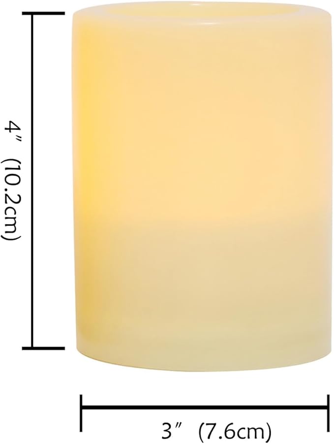 CANDLE CHOICE Outdoor Battery Operated Flameless Candles with Remote Timer Waterproof Flickering Plastic Electric LED Pillar Lights for Lantern Patio Garden Wedding Party Decorations D3”xH4” 2 Pack