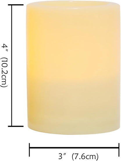 CANDLE CHOICE Outdoor Battery Operated Flameless Candles with Remote Timer Waterproof Flickering Plastic Electric LED Pillar Lights for Lantern Patio Garden Wedding Party Decorations D3”xH4” 2 Pack