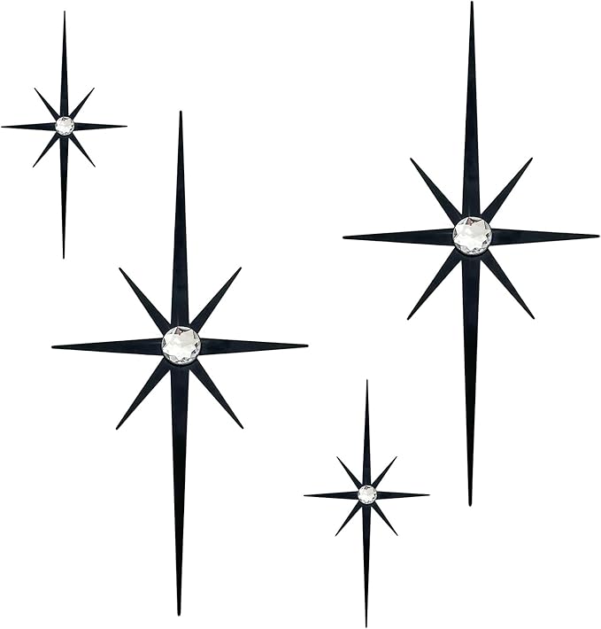 sxnzequnze 4 Pcs. Star Wall Art for Home Decor Living Room Bedroom Office Metal 3D,Bling,with Hanging Hook Starburst Midcentury Sculpture Retro Gallery Accent Celestial -Gold 16.5In/9.4In