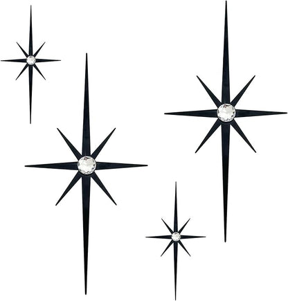 sxnzequnze 4 Pcs. Star Wall Art for Home Decor Living Room Bedroom Office Metal 3D,Bling,with Hanging Hook Starburst Midcentury Sculpture Retro Gallery Accent Celestial -Gold 16.5In/9.4In