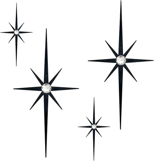 sxnzequnze 4 Pcs. Star Wall Art for Home Decor Living Room Bedroom Office Metal 3D,Bling,with Hanging Hook Starburst Midcentury Sculpture Retro Gallery Accent Celestial -Gold 16.5In/9.4In