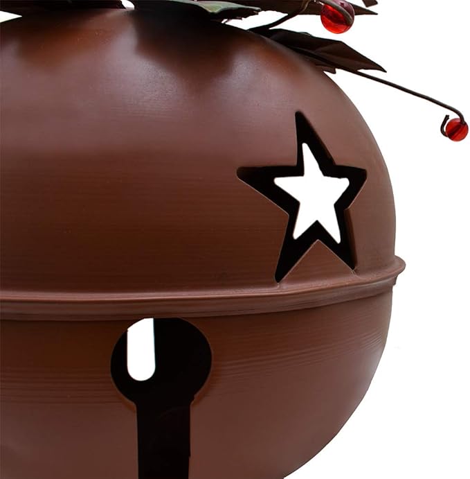Attraction Design Large Rustic Red Christmas Jingle Bell Decoration, 8.5 X 8.5 Inch Metal Star Cutout Hanging Ornament