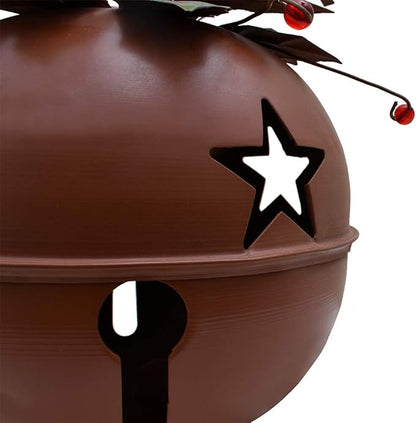 Attraction Design Large Rustic Red Christmas Jingle Bell Decoration, 8.5 X 8.5 Inch Metal Star Cutout Hanging Ornament