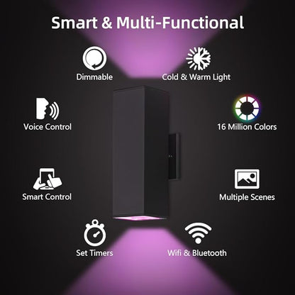 KIZON Smart Outdoor Wall Lights RGBCW Color Changing, Modern Dusk to Dawn Outdoor Sconce Up and Down Lighting, Exterior Light Fixture for House Porch Garage, Compatible with Alexa, ETL Listed