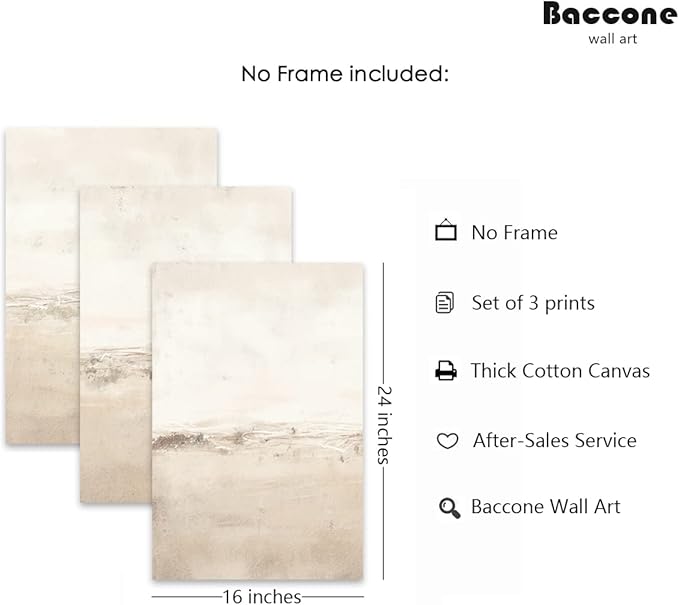 Baccone Beige Abstract Wall Art Set of 3 Neutral Canvas Wall Art Prints Boho Abstract Picture Modern Abstract Art Wall Decor Minimalist Artwork for Living Room Beroom Decor 16x24 Inch UNFRAMED
