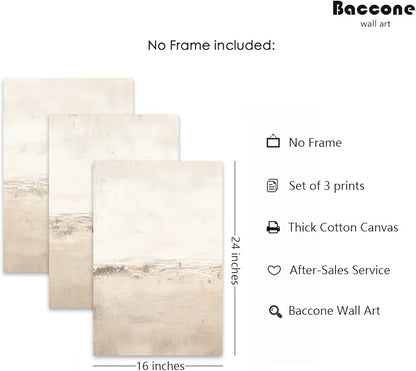 Baccone Beige Abstract Wall Art Set of 3 Neutral Canvas Wall Art Prints Boho Abstract Picture Modern Abstract Art Wall Decor Minimalist Artwork for Living Room Beroom Decor 16x24 Inch UNFRAMED