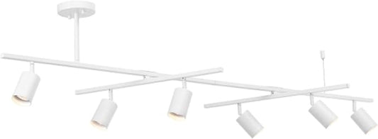 Globe Electric West 64" 6-Light Track Lighting, Matte White, Center Swivel Bars, Bulb Not Included