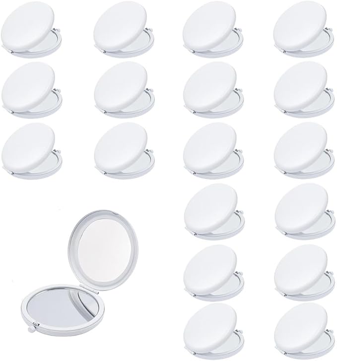 Compact Mirror for Purse, Metal Round Shell, Double-Sided 1X/12X Magnifying, Portable Travel Small Makeup Mirror, Mini Pocket Mirror, White,18 Packs