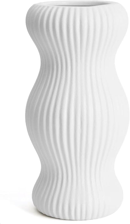 Ceramic Vase, White Modern Vase for Home Decor, White Round Vases, Boho Dried Flower Vase for Centerpieces, 9 Inch Decorative Vases for Wedding, Table, Party, Living Room, Office, Bedroom