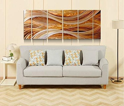 Yihui Arts 6-Piece Handcrafted Aluminum Abstract Wall Art, Modern Metallic Gold Silver Wavy Lines Panel Painting, Large Contemporary Home Decor for Living Room Office Hotel