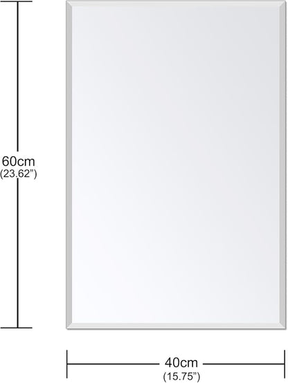 Frameless Bathroom Mirror for Wall, Rectangle Beveled Edge Mirror for Over Sink, Tempered Glass, Shatterproof, Hangs Horizontally or Vertically for Living Room, Entryway, Restroom, 24" x 16"