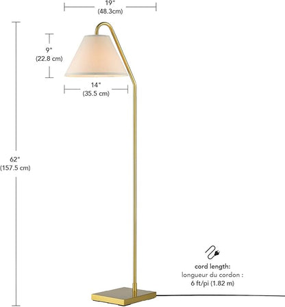 Globe Electric 62" Floor Lamp, Matte Brass Finish, Beige Fabric Shade, On/Off Rotary Switch, 6-Ft Clear Cord, Cozy Glam Style, E26 Base, 61000147