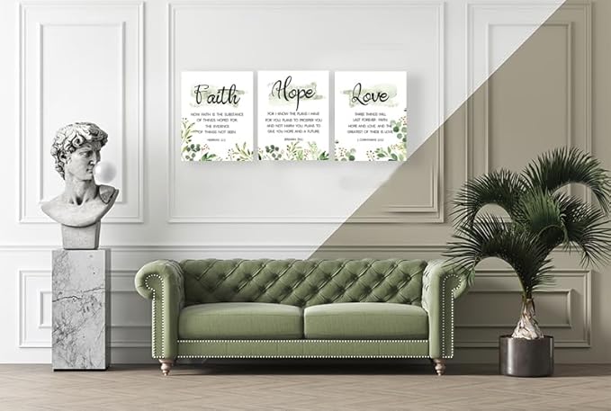 Faith, Hope & Love Bible Verse Wall Art - Inspirational Christian Canvas Art, Great Religious Decor for Living Room & Bedroom (8 X 10in X 3 pcs) Framed