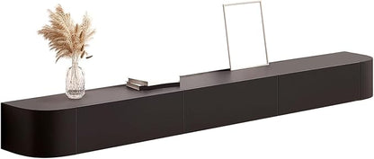 Modern Wall-Mounted Wooden TV Cabinet with Drawers & Cable Management, Stylish Media Console Table, White Entertainment Center (180x24x20cm)