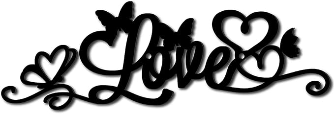 CREATCABIN Love Metal Wall Decor Black Word Sign Wall Hanging Decor Butterfly Iron Wall Art Silhouette Letter Sculpture Decoration Hollow Out Minimalist Ornament for Garden Home Balcony 12 x 4Inch