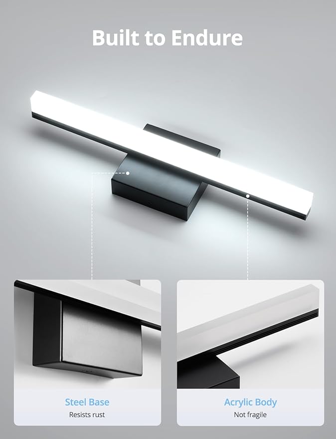 Combuh Modern Black Bathroom Vanity Light Fixtures Over Mirror Gentle Shadow Free,16Inch 9W Small Wall Lighting Bars for Sink Restroom Cool White 6000K Lámparas para Baños Sobre Espejo 2 Pack