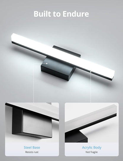 Combuh Modern Black Bathroom Vanity Light Fixtures Over Mirror Gentle Shadow Free,16Inch 9W Small Wall Lighting Bars for Sink Restroom Cool White 6000K Lámparas para Baños Sobre Espejo 2 Pack