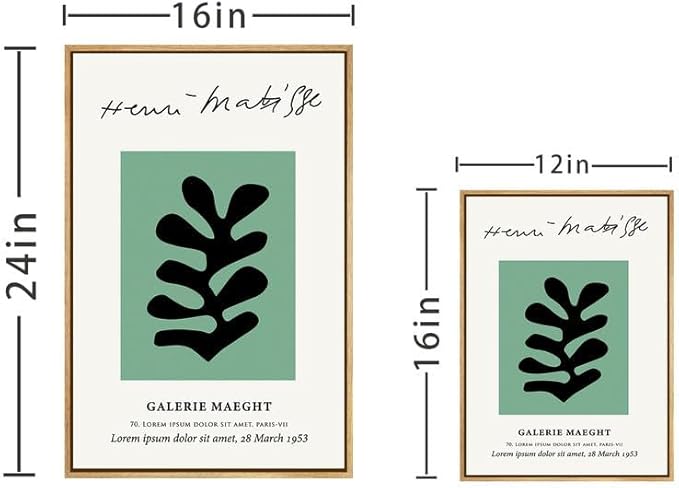 Zzuyi Henri Matisse Framed Wall Art,Boho Green Botanical Art Prints,Abstract Minimalist Wall Decor,Aesthetic Room Wall Decor-12''x16''Natural Framed