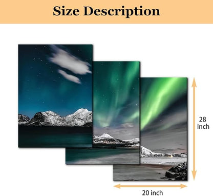 Pacimo Canvas Wall Art Aurora Scenery Painting on Canvas for Living Room Decoration Natural Landscape Canvas Painting for Bedroom Home Office Decor Stretched Framed Ready to Hang - 20"x28"x3 Panels