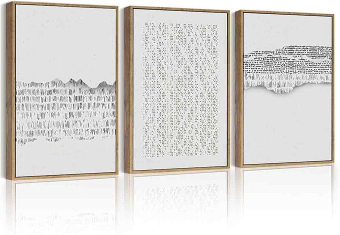 PHOPAGO Gray Abstract Framed Wall Art Mid Century Minimalist Wooden Pastel Boho Wall Decor Modern Neutral Farmhouse Rustic Art Decor - 11x14in Natural Framed