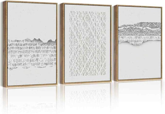 PHOPAGO Gray Abstract Framed Wall Art Mid Century Minimalist Wooden Pastel Boho Wall Decor Modern Neutral Farmhouse Rustic Art Decor - 11x14in Natural Framed