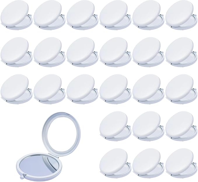 Compact Mirror for Purse, Metal Round Shell, Double-Sided 1X/12X Magnifying, Portable Travel Small Makeup Mirror, Mini Pocket Mirror, White,24 Pack