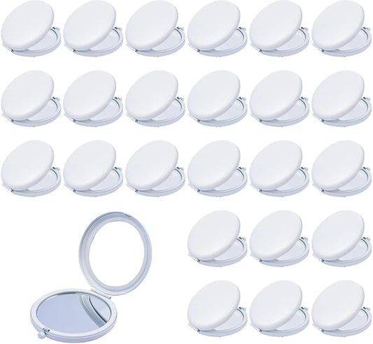Compact Mirror for Purse, Metal Round Shell, Double-Sided 1X/12X Magnifying, Portable Travel Small Makeup Mirror, Mini Pocket Mirror, White,24 Pack