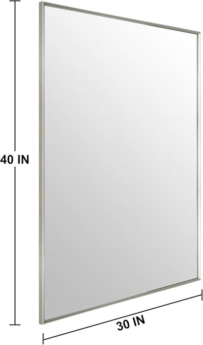 Bathroom Mirror for Wall, 30x40 Inch Metal Framed Mirror, Brushed Nickel Rectangle Mirror, Bathroom Vanity Mirror Farmhouse, Tempered Glass, Anti-Rust, Hangs Horizontally or Vertically