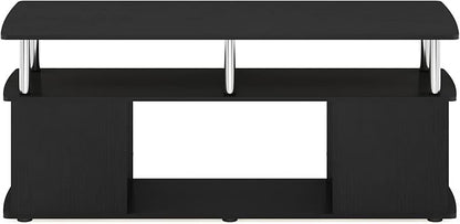 Furinno JAYA TV Stand, 3-Tier Entertainment Center with Open Shelf, TV Console for TV up to 50 Inch with Side Open Storage Compartments, for Living Room, Bedroom, Americano/Stainless Steel Tubes