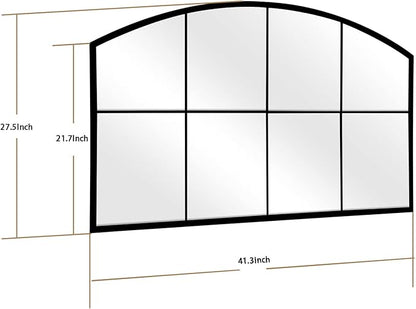 WAMIRRO Wide Window Pane Black Mirror,Farmhouse Arched Wall Mirror,Mantel Mirror for Fireplace/Entryway/Hallway/Living Room,42“X28” (Vintage Retro-Grey Wide)