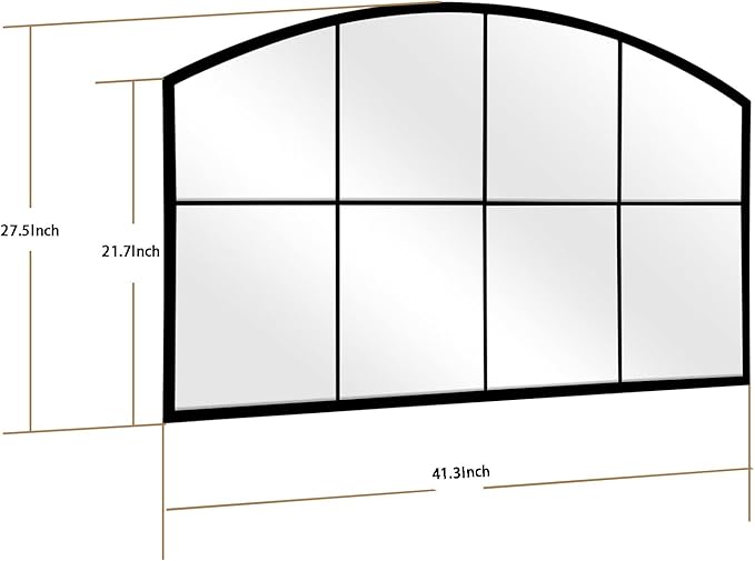WAMIRRO Wide Window Pane Black Mirror,Farmhouse Arched Wall Mirrors,Grid Mirrors for Fireplace/Entryway/Hallway/Living Room,28“X42” (Black Wide Mirror)