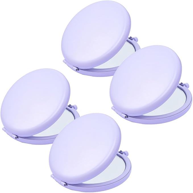 Compact Mirror for Purse, Metal Round Shell, Double-Sided 1X/2X Magnifying, Portable Travel Small Makeup Mirror, Mini Pocket Mirror, Periwinkle, 4 Packs