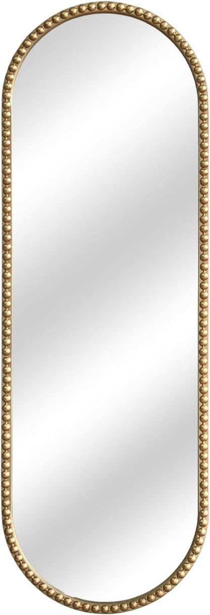 Antique Gold Full Length Mirror Oval Full Body Wall Mirror Baroque Beaded Mirrors Gold Metal Framed Decorative Wall Mirror for Bedroom Entryway 47"X16"