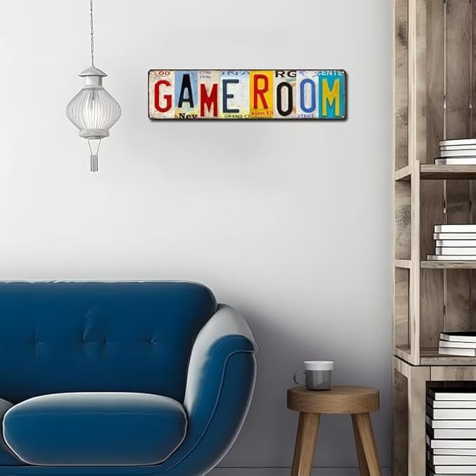 Game Room Sign Vintage Decor Basement Wall Signs Gameroom Decorations Ideas Games Retro Gamer Wall Art Gaming Retro Gift Accessories 4 x 16in