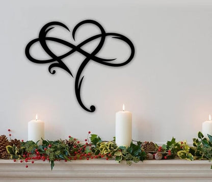 Infinity Heart Wall Decor, Unique Infinity Heart Metal Art Wall Decor Love Sign Steel Wall Plaques Bedroom Ornaments for Home Wedding Decor, Room Living Room Decoration (Black, 13.7x11.4inch)