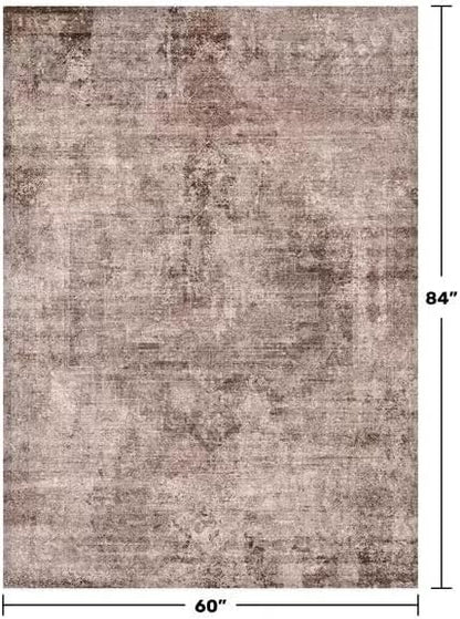 Hazo Haus Rustic Brown Abstract 5x7 Rug for Living Room - Office Rug for Home Office, Bedroom, Taupe with Red Accent, Washable, Non Slip & Soft, Medallion Indoor Décor
