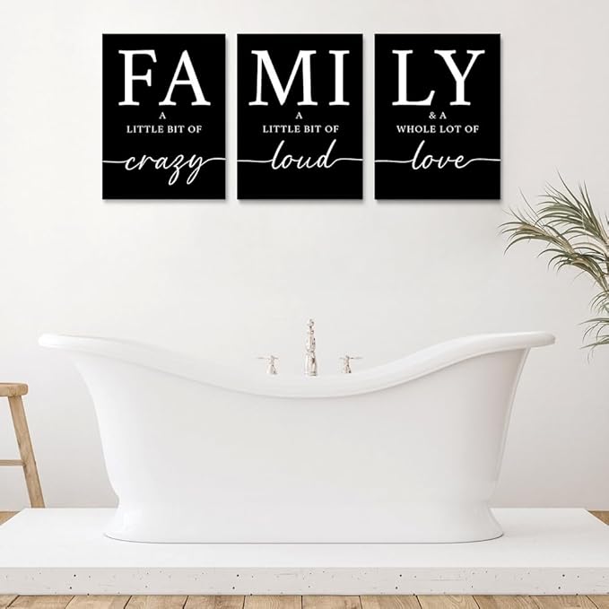 GUBIYU Black Home Dining Room Wall Art Set of 3 Family Sign Prints Canvas Painting Living Room Pictures Walls Decoration Artworks for Walls Rustic Large Home Family Entryway Kitchen Wall Decor 20"X28"